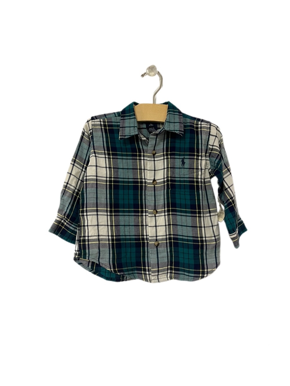 NWT Ralph Lauren Baby 18-24m Green & White Plaid Button-Down Cotton Shirt